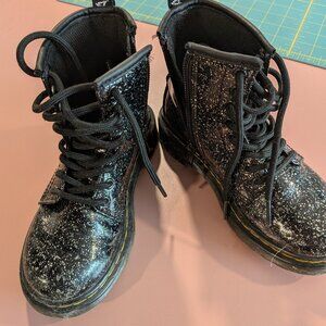 Kids Dr. Marten Black Glitter Sparkle Boots